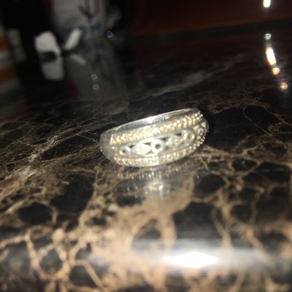 Solid Sterling Diamond Ring With Diamond Chips - image 2